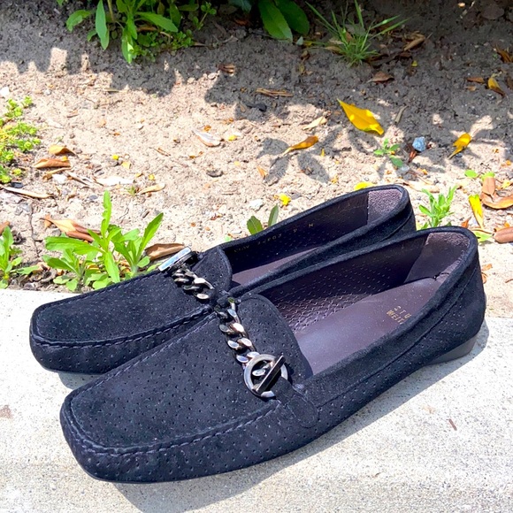 Stuart Weitzman Black Suede Driving Loafers Flats Sz 9 N - Picture 3 of 16